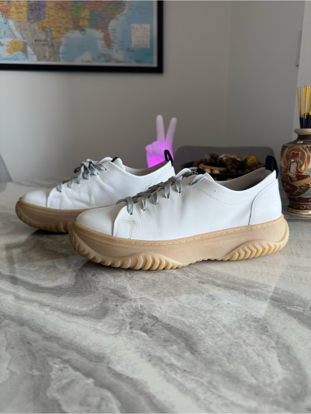 OTBT Pangea White Leather Court Sneakers
